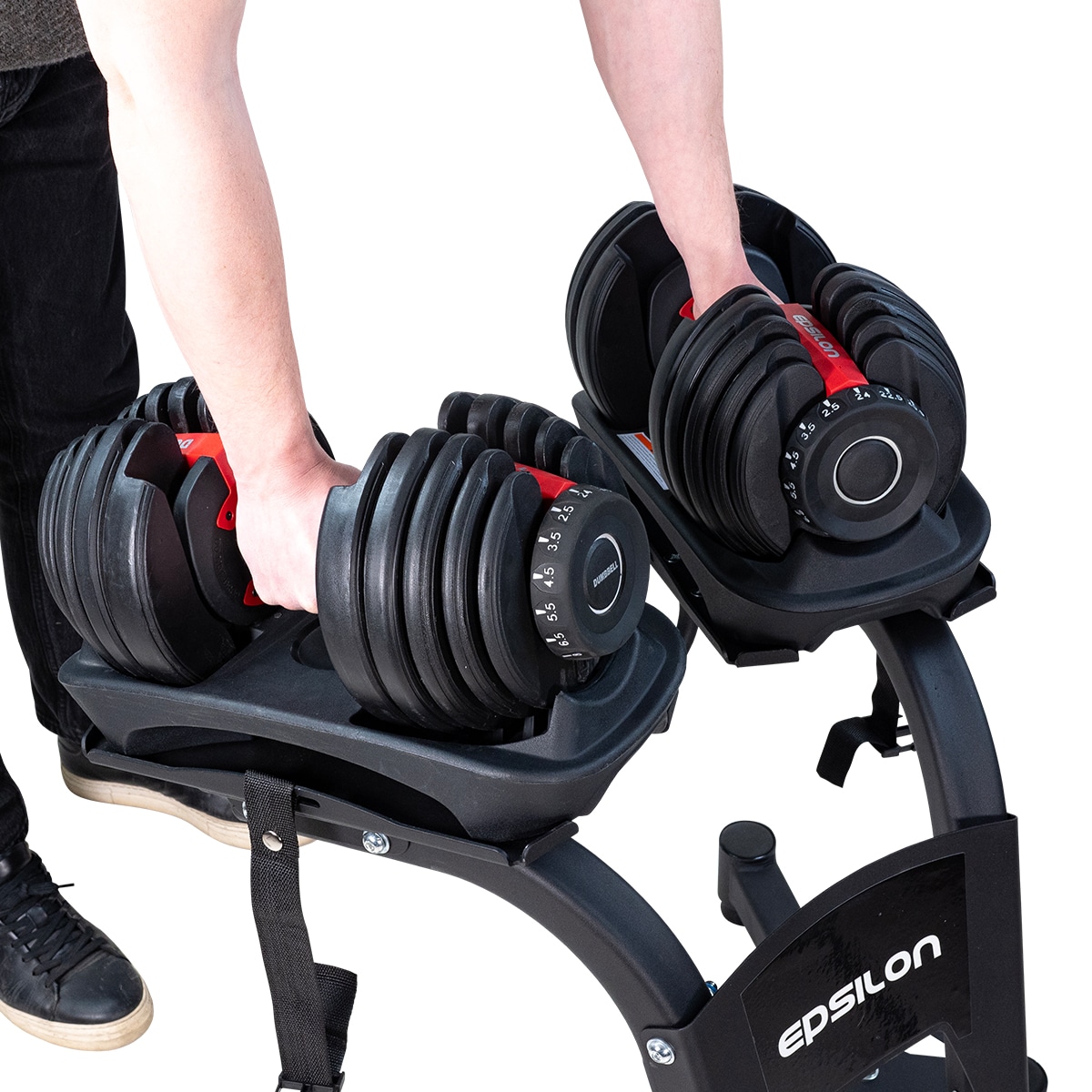 SET 2 x Säädettävät käsipainot 2,5–24 kg + käsipainoteline